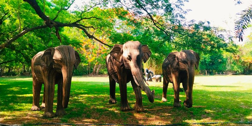 Elephant idols at the Arignar Anna Zoological Park near Karumariamman Temple