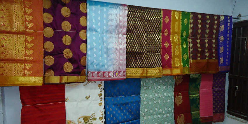 Traditional sarees sold in Arjun Marg Market.