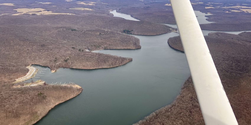 An aerial view of Lake Arthur, showcasing its serene waters and surrounding nature.
