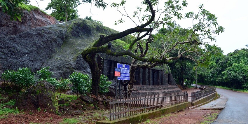 Ancient rock-cut caves at Arvalem in Goa.