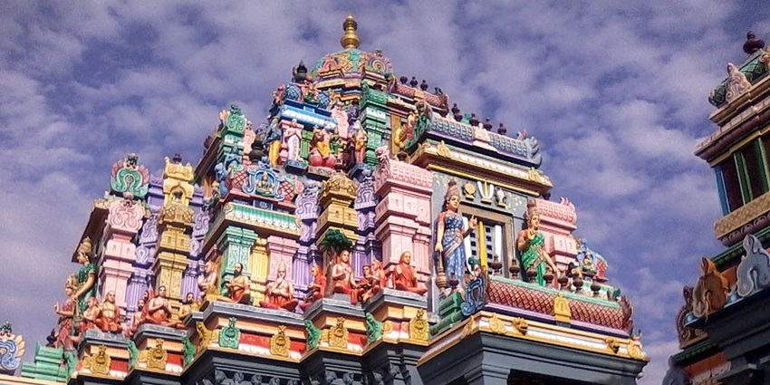 Ashtalakshmi Temple in Chennai showcasing intricate architectural details and vibrant colours