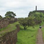 Image of a fort ruins surrounded by lush greenery under clear blue sky