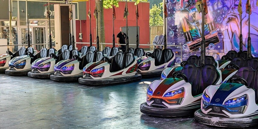 A photo of colourful bumper cars in an amusement park in Thane.