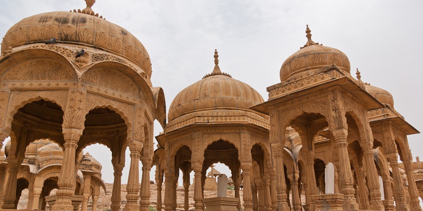 Beautiful structures with cenotaphs or Chhatris in Bada Bagh in the state of Rajasthan.