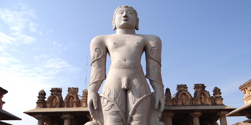The 65 ft high Gommateshwara statue at Shravanabelagola, Karnataka, India, one of the places to visit in Dharmasthala.