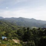 A bird’s eye view of the majestic peaks decked with lush green vegetation and trees.