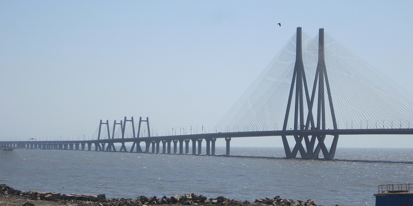 View of Bandra-Worli Sea Link, a popular tourist attraction near Worli Fort in Mumbai.