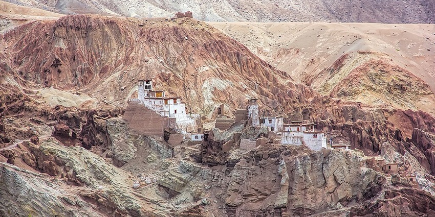 Basgo Monastery is located on the top of a hill and overlooks the ruins of the town