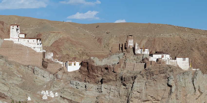 Panoramic view of the beautiful Basgo Monastery situated near the Lamayuru monastery