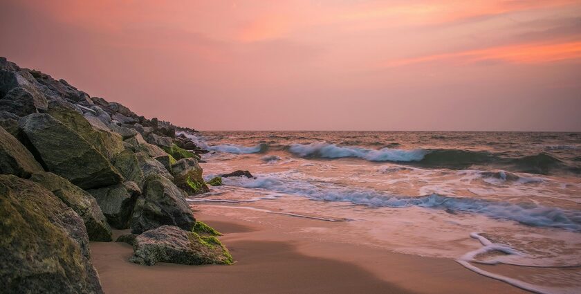 Enchanting view of Kihim beach under vibrant sunset hues, one of the best beaches in raigad