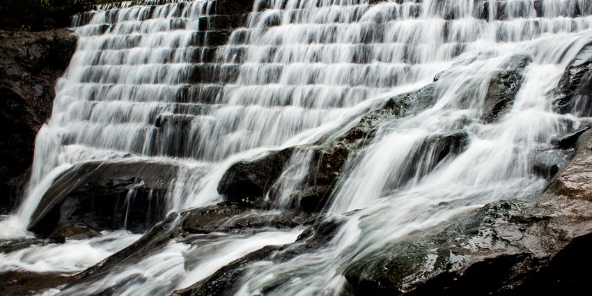 : An image of Bee Fall, one of the best places to visit in Pachmarhi, with cascading water surrounded by vibrant greenery.