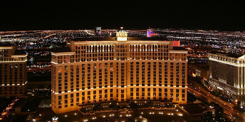 Hotel Bellagio at night which is home to the most iconic casino in Las Vegas