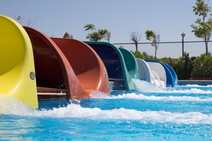 Outdoor water park and activities at a military-themed adventure park in Gurgaon.