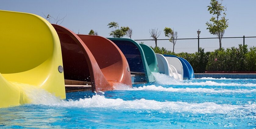 Outdoor water park and activities at a military-themed adventure park in Gurgaon.