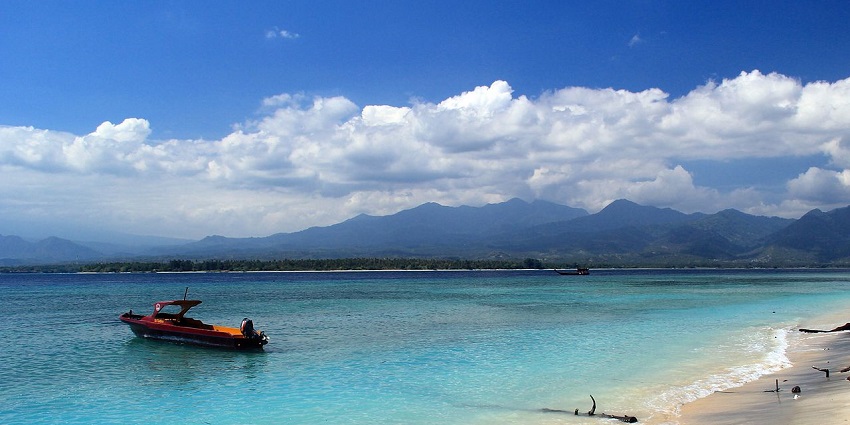 View of Gili aur eastern coast looking over at Lombok