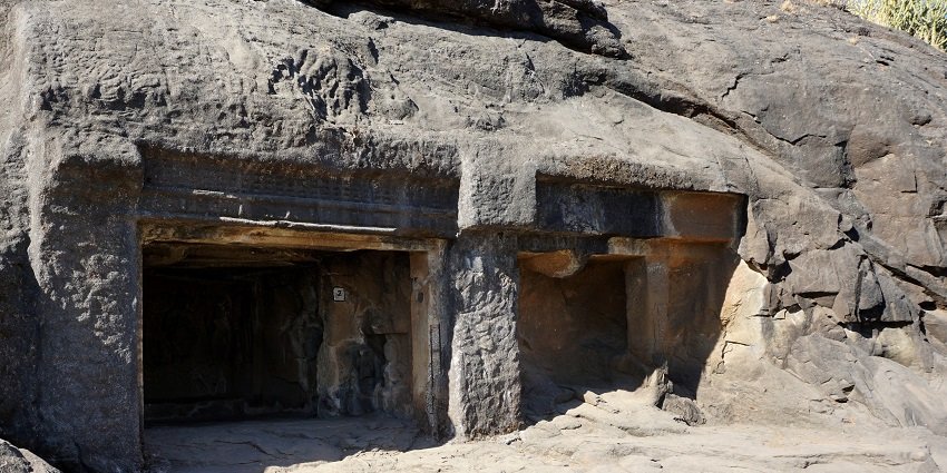 A view of the historic Pandav Leni Caves, showcasing ancient rock-cut architecture.