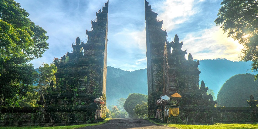 An image showing an architectural marvel with lush greenery near West Bali National Park