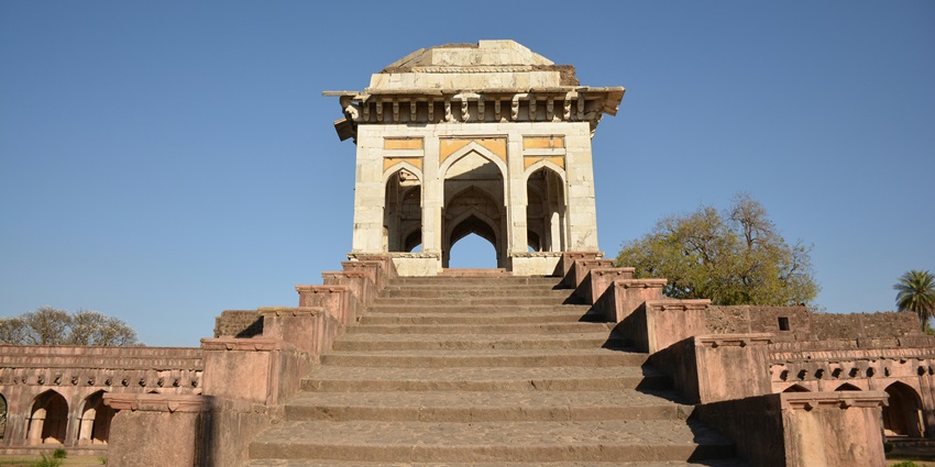 A scenic view of a historical place in Madhya Pradesh during the monsoon season.