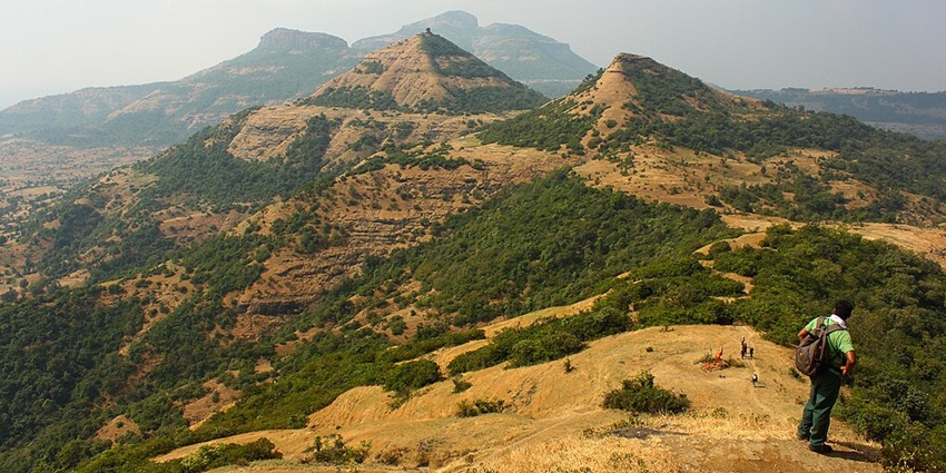 A steep rock-cut staircase leading to Harihar Fort in Nashik, Maharashtra.