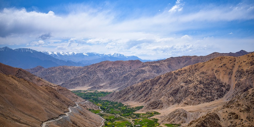 The view of the landscape of Ladakh from Chang La Pass offering stunning scenery.