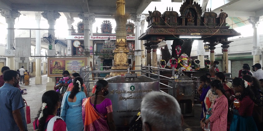 Image of a temple during a festival celebrated at Karumariamman Temple