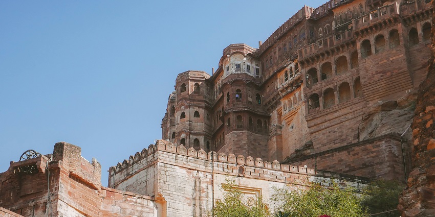 Low angle view of the majestic architecture of the Samangad fort