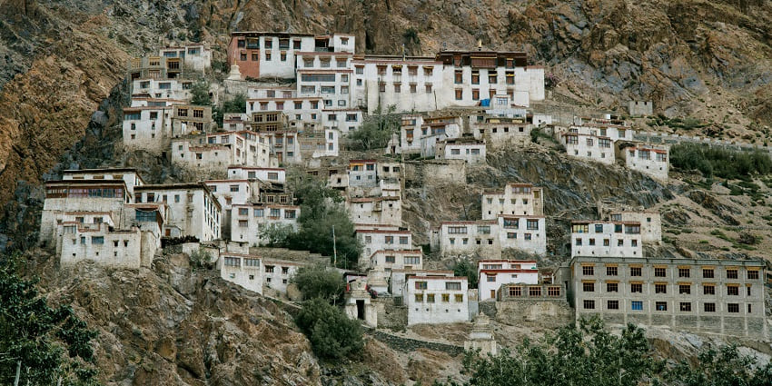 Beautiful image of an ancient Monastery which is build in the hills of the Himalayas