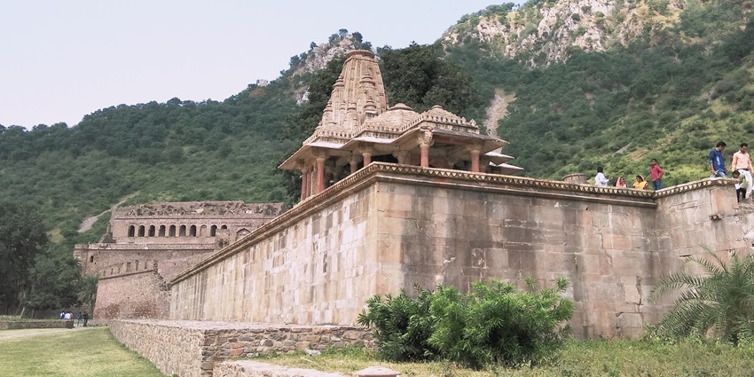 A temple with beautiful external structures and sculpture, showing intricate design.