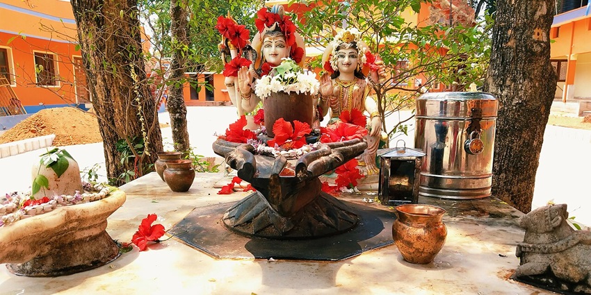 A serene temple complex dedicated to Lord Bhairavnath and Lord Shani, surrounded by peaceful nature.