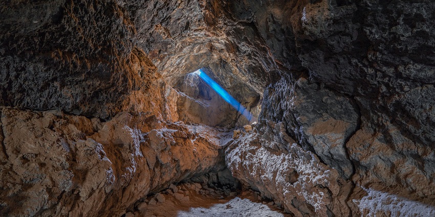 : Cave with stunning geology and sunbeam, a famous place near Bhorgiri Fort to explore