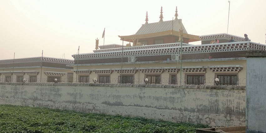 The two beautiful buildings after the garden at the Bodh Gaya Monastery in Bihar.