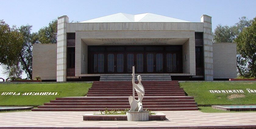 Wide angle view of the front of Bits museum, Pilani