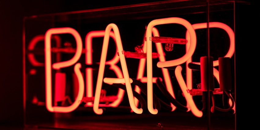 The entire club decorated with neon lights at a techno party in Hyderabad.