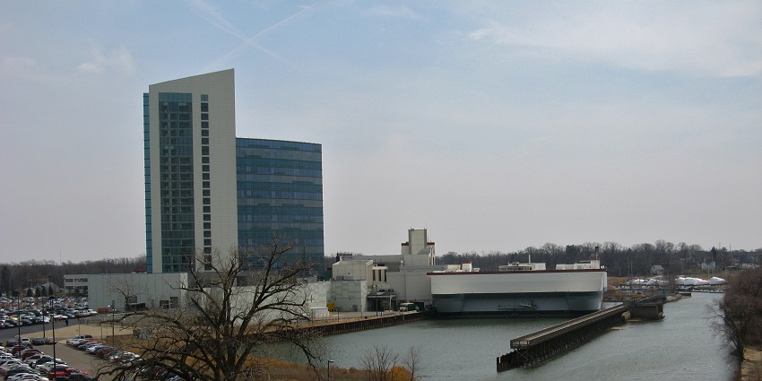 View of the Blue Chip Casino, seen from a river