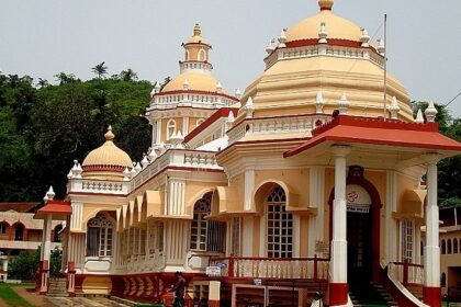 A glimpse of a famous spiritual attraction of Goa adorned with shades of orange and red.