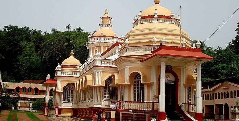 A glimpse of a famous spiritual attraction of Goa adorned with shades of orange and red.