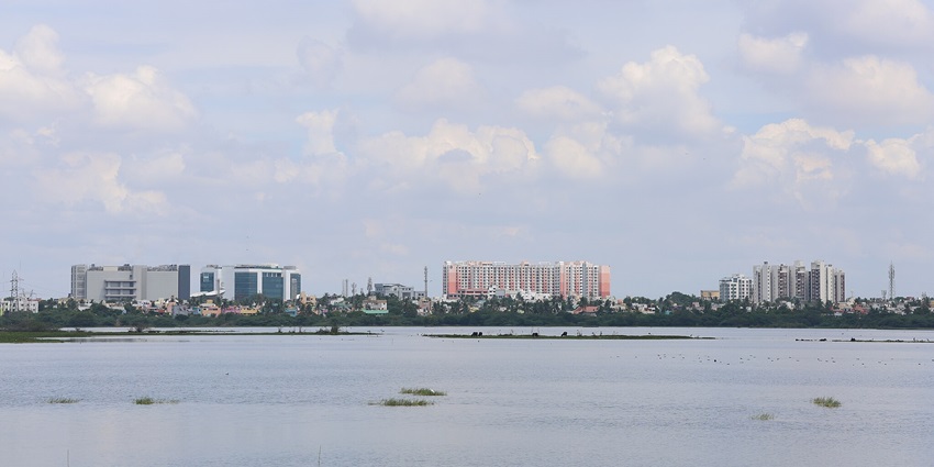 The serene picturesque of the calm breezy beach in Chennai, Tamil Nadu, India.