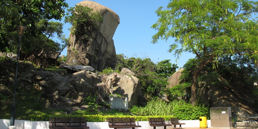 An inside view of the Bugle Rock Park showcasing lush green and rock formations.