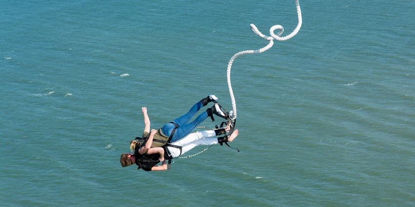 A view of thrill-seekers doing bungee jumping, one of the best Mumbai Adventure sports.