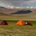 Camps on grassland while camping in Leh.