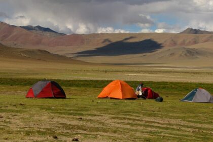 Camps on grassland while camping in Leh.