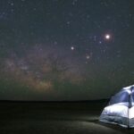 An image of people enjoying camping in Maharashtra amidst mountain ranges at night.