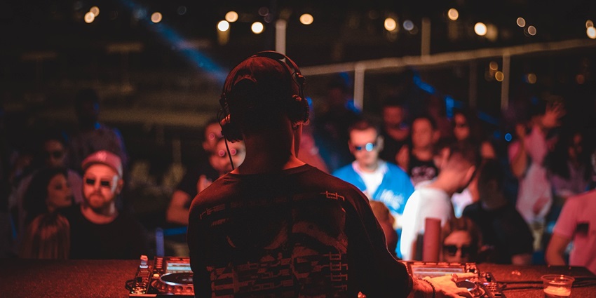 An image of a DJ organised at the cafe to entertain the crowd at a party in Goa, India.