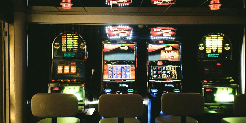 Slot machines in glimmering lights at one of the casinos in Alexandria, Egypt.