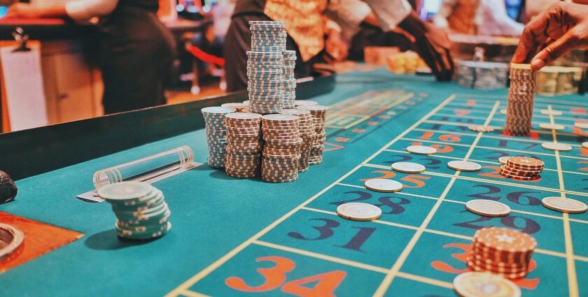 Coins and chips at a casino in South Goa for a total gaming experience