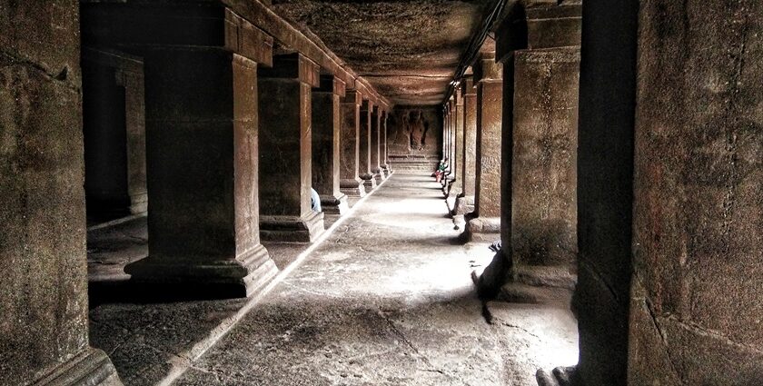 An inside view of a famous tourist attraction in Maharashtra exuding historical allure.