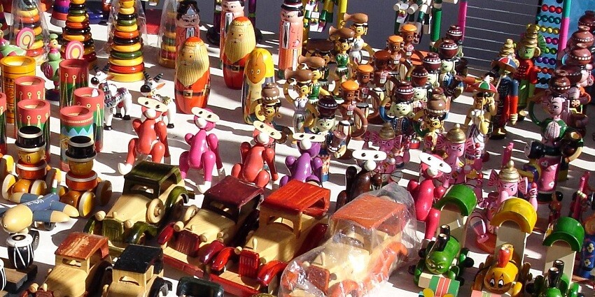 Wooden toys from the toy town called Channapatna on display