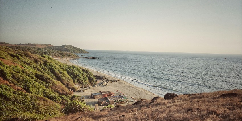 An aerial view of the historic Chapora Fort, a famous tourist destination in Goa.