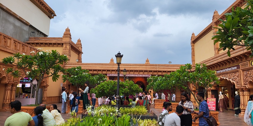 Chawadi in Shirdi featuring a simple courtyard and shaded pavilion under trees.