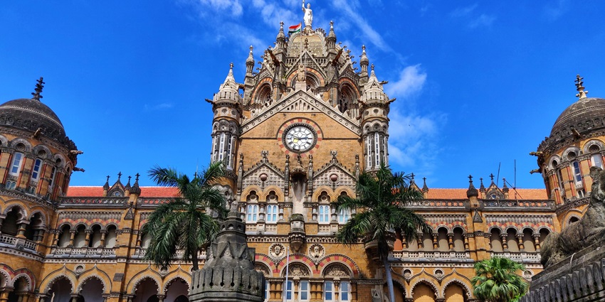 Image of Chhatrapati Shivaji Terminus the main railroad station in Mumbai, Maharashtra, India